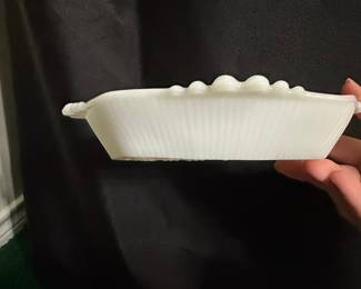 Vintage Anchor Hocking Milk Glass Beaded Hexagon Dish