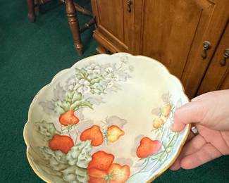 T&V Limoges Hand-Painted Strawberry Footed Bowl