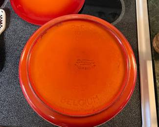 Vintage Descoware 2-E 10 Flame Orange Enameled Cast Iron Dutch Oven