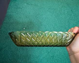 Vintage Indiana Glass Avocado Green Pretzel Pattern Celery Dish