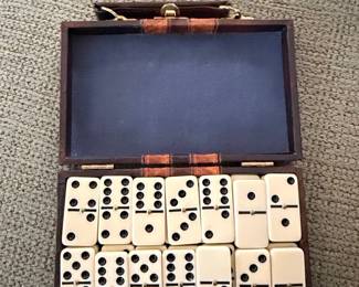 Vintage Dominoes Set in Faux Leather Case