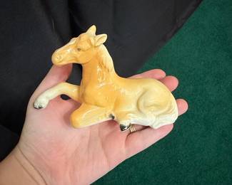 Vintage Japanese Ceramic Lying Foal Figurine