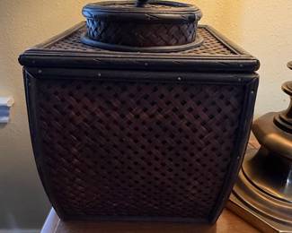 Vintage Woven Rattan and Bamboo Lidded Storage Box