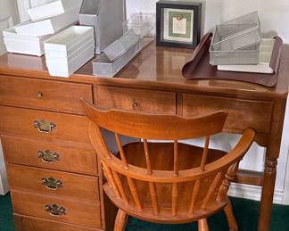 Vintage Ethan Allen Heirloom Nutmeg Maple Writing Desk and Spindle Back Chair