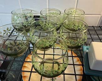 Vintage Libbey Mint Bouquet Green Glass Tumblers