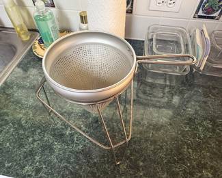 Vintage Aluminum Cone Sieve / Chinois with Stand