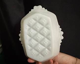 Vintage Anchor Hocking Milk Glass Beaded Hexagon Dish