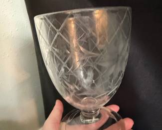 Vintage Etched Glass Footed Goblet