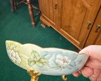 T&V Limoges Hand-Painted Strawberry Footed Bowl
