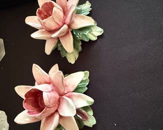 Pair of Nuova Capodimonte Porcelain Flower Candle Holders
