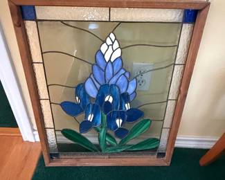 Texas Bluebonnet Stained Glass Panel
