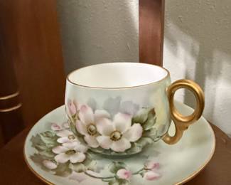 Antique Bavaria Hand-Painted Dogwood Floral Cup and Saucer