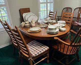 Vintage Oak Dining Room Set with Hutch and Chairs
