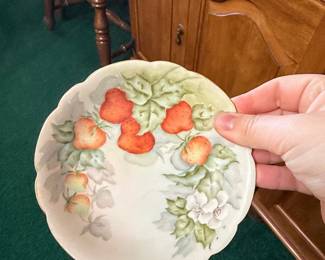 Limoges Hand-Painted Strawberry Motif Small Dish