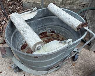 Vintage Galvanized Steel Wringer Mop Bucket