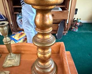Gold Gilt Wood Pillar Candle Holder