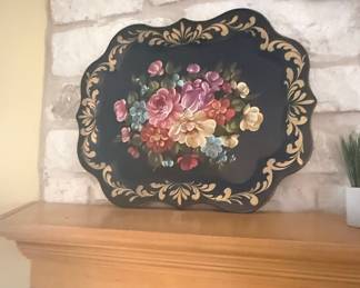 Vintage Toleware Floral Serving Tray