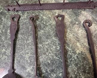 Vintage Cast Iron Kitchen Utensil Set with Wall Rack