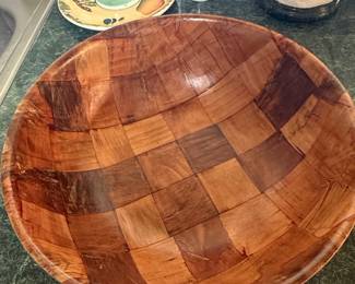 Vintage Woven Parquet Wood Salad Bowl