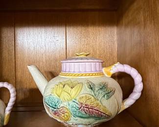 19th Century Samuel Lear Majolica Water Lily Teapot