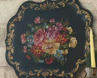 Vintage Toleware Floral Serving Tray
