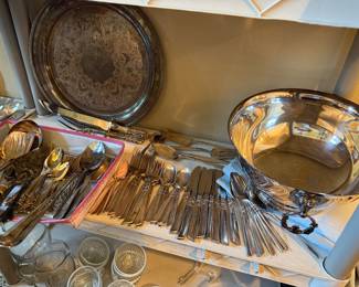 Silver plated, vintage flatware, silver plated, Paul Rivera, punch bowl, silver plated, Tray, silver plated serving pieces