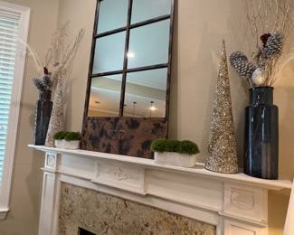 Large iron mirror, glass vases
