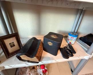 Antique Bible, Antique, pastors collar, Antique gold glasses