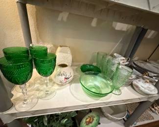 Vintage green stemware, uranium glass
