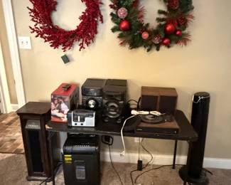 Stereo, record player, shredder,