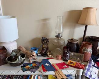 Kerosene lamp, crocs, Texas collectibles