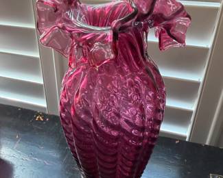 Cranberry Fenton glass vase