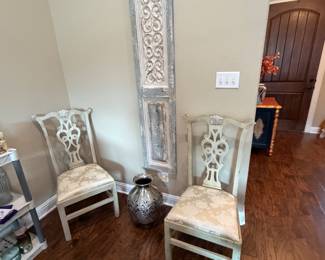 Chippendale style chairs, wall hanging carving