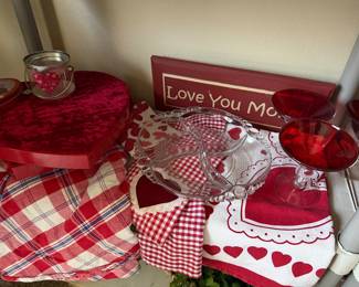 Vintage valentine linens, and tableware