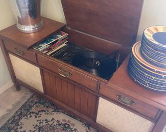 Vintage record player with records!