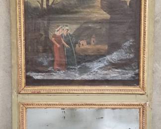 036  Lot 156  Antique trumeau mirror with oil painting on canvas