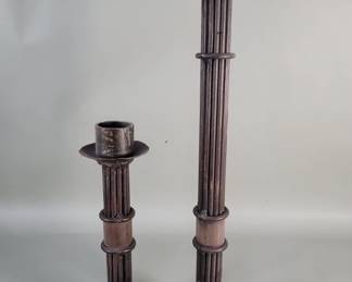 623  Lot 437  Industrial style iron candlesticks