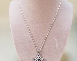 226  Lot 487  Sterling necklace with tanzanite  clear diamante