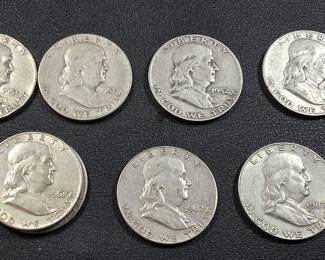 096  Lot 229  8 Franklin silver half dollar coins 1951D,