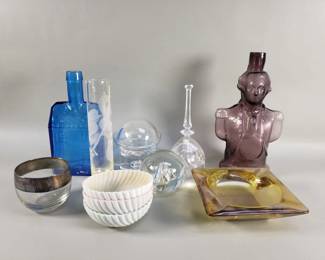 744  Lot 307  Group of glass and crystal decanter,