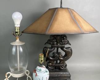 700  Lot 632  Group of composite, glass,  porcelain table lamps