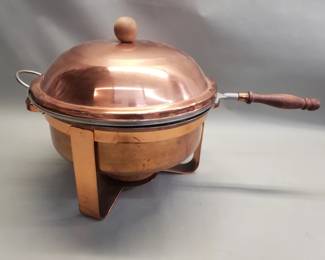 442  Lot 372  Vintage 4 piece copper coated shafing dish