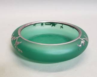 358  Lot 377  Green satin glass bowl with silver overlay