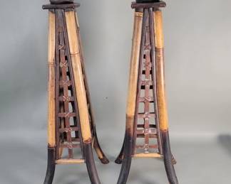 464  Lot 435  Vintage bamboo, ratan and metal candlesticks