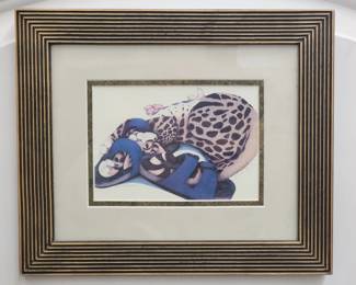 566  Lot 314h  1994 Jamie Perry blue suede shoes print