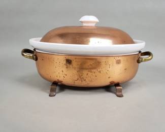 893  Lot 369  Vintage oval copper casserole serving dish