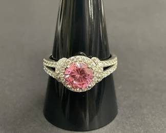 883  Lot 625h  Sterling silver ring with pink and clear CZ stones