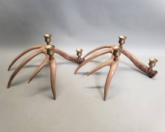 598  Lot 376  Pair of faux deer antler style candleholders