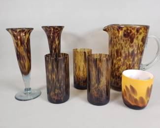 823  Lot 408  Group of art glass pitchers and tumblers