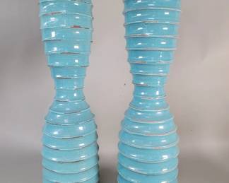 900  Lot 250  Pair of fluted ceramic vases featuring a bright
